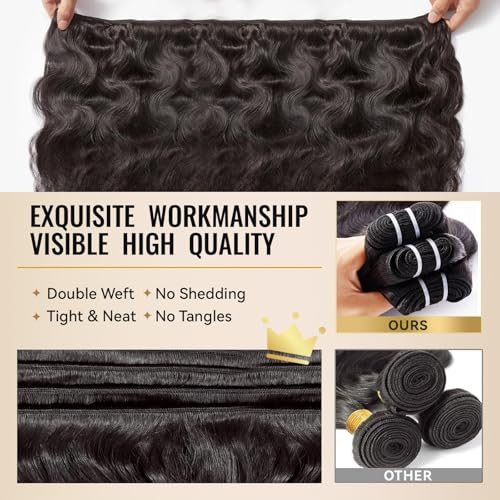 WEQUEEN Body Wave Bundles Human Hair Bundles 16A Brazilian Virgin Hair 20 22 24 In Thick Weave Natural Black