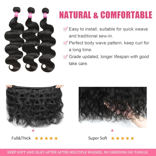 Body Wave Bundles Human Hair 12A Body Wave Bundles Human Hair 24 24 24 Inch 3 Bundles Brazilian Virgin Hair Extensions Natural Color
