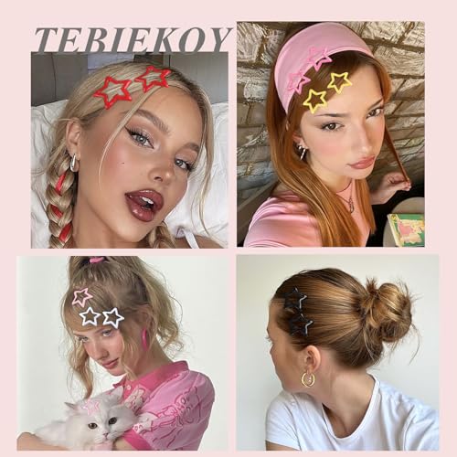 80Pcs Y2K Star Hair Clips - Colorful Metal Snap Hair Barrettes for Women Girls Non-Slip Cute Star Hair Accessories for Daily Party