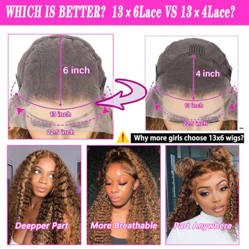 30 Inch Honey Blonde Highlight Ombre Lace Front Wig Human Hair 200% Density 13x6 HD Deep Wave Curly Wig Pre Plucked with Baby Hair