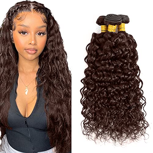 28 30 32 Inch Color #4 Human Hair Bundles DiexrLamx Hair Chocolate Brown Water Wave Bundles 8A Peruvian Virgin Remy Hair 3 Bundles Dark Brown Bundles Human Hair Extensions