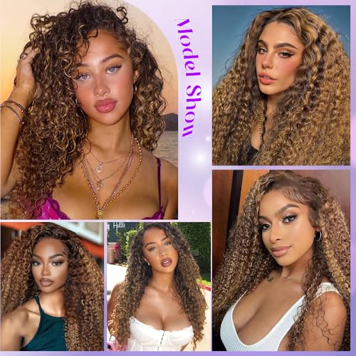 30 Inch Honey Blonde Wig Human Hair 13x6 HD Transparent Ombre Lace Front Wig Human Hair 4/27 Deep Wave Highlight Wig Glueless Curly Wigs for Women