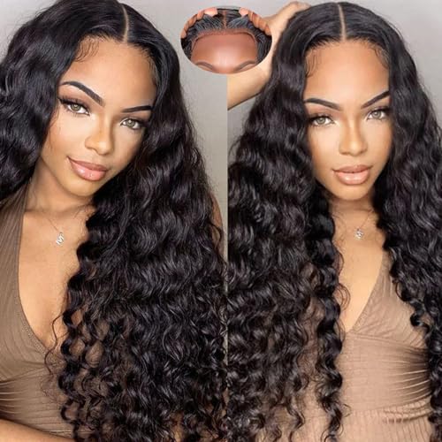 Glueless Wigs Human Hair Pre Plucked Pre Cut 5x5 Hd Lace Closure Wear and Go Deep Wave Curly Lace Front Wigs for Black Women Wet and Wavy Natural Hairline (32 Inch)