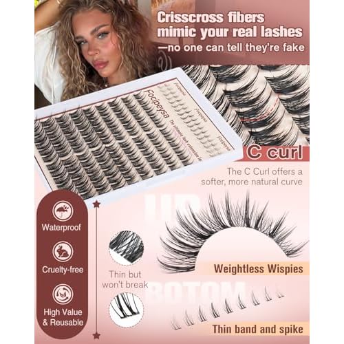 Focipeysa Wispy Lash Clusters Natural Eyelash Clusters Pesta?as Postizas Naturales Spiky Manga Lash Extensions C Curly Individual Lashes 10-16mm with Bottom Lashes Clusters DIY Lash at Home