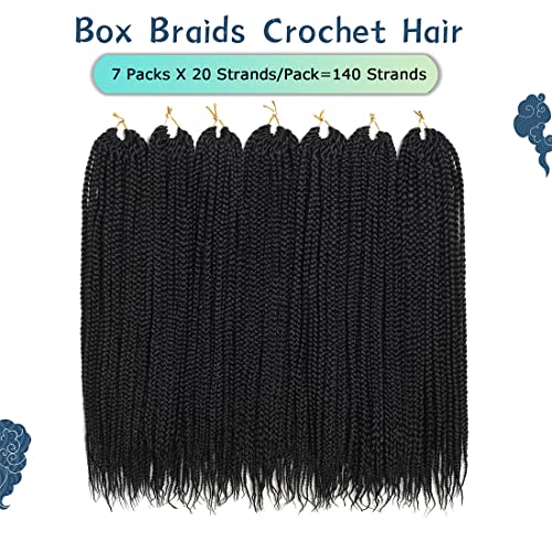 Crochet Box Braids Hair pre looped Goddess Box Braids Crochet Braiding 7 Packs 3x Crochet Hair (14 inch, 1B)