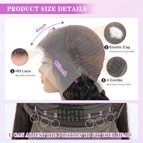 Body Wave Lace Front Wigs Human Hair Wide Lace 180 Density Human Wigs 13x4 Human Hair Lace Front Wigs Pre Plucked With Baby Hair Natural Color 32Inch