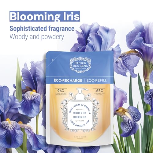 Panier des Sens - Liquid Hand Soap Refills ? Blooming Iris Foaming Hand Soap Refill ? French Coconut Oil Moisturizing Hand Wash - Kitchen & Bathroom Hand Wash- Soft Soap Refill 96% Natural - 34 Floz