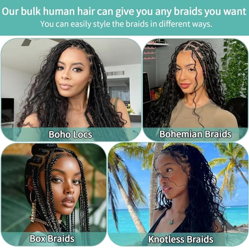 Human Braiding Hair for Boho Braids Human Hair 110g 20 Inch Curly Boho Hair for Braiding Knotless 12A Deep Wave Bohemian 3 Bundles/Pack Chocolate Brown