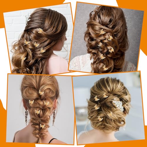 Ouligay 30 Pcs Gold Butterfly Hair Clips for Women,Hair Rings for Braids Accessories,Hollow Butterfly Metal Claw Clips Strong Hold,3D Gold Jewelry for Women Fashion Styling