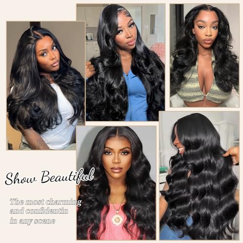Real Human Hair Wigs 200 Density 13x6 Body Wave Lace Front Wigs Human Hair Pre Plucked HD Transparent Lace Frontal Wigs Natural Black Glueless Wig 34 Inch