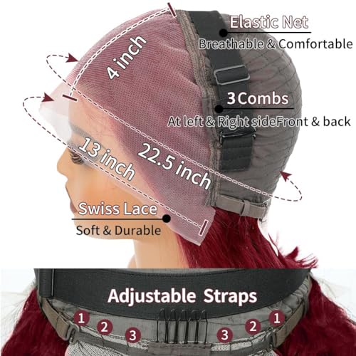 34 Inch Burgundy Wig Human Hair 180% Density 13x4 99J Burgundy Lace Front Wigs Human Hair Pre Plucked Wine Red Colored Straight Lace Front Wigs Red Wigs Lace Frontal Wigs for Black Women