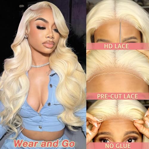613 Glueless Pre Plucked Wigs 180% Density Wear & Go HD Body Wave Lace Front Wigs 6x4, 24in, Human Hair for Women