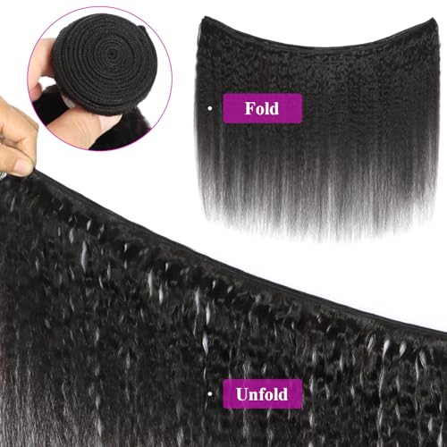 Kinky Straight Bundles Human Hair 18 20 22 24 Inch Yaki Straight Bundles Human Hair 4Pcs Sew in Kinkystraight Remy Hairs Extension 12A 100% Unprocessed Brazilian Virgin Hair Weave Natural Color