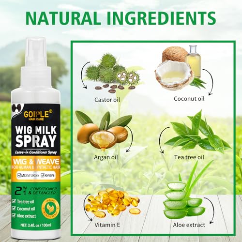 Goiple Wig Milk Spray Wig Spray for Synthetic Hair, Leave-In Conditioner for Hair Wigs, Conditioner £¦ Detangler 2 in 1 Moisturizer, Hydrates & Replenishes Synthetic Wigs Easy Combing (3.4 fl oz)