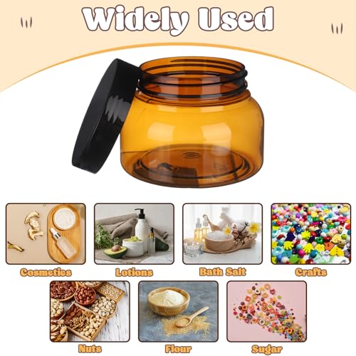 32 Pack 8 oz Plastic Sugar Scrub Containers with Lids, Body Butter Jars Amber Empty Refillable Round Cosmetic Containers for Creams,Lotions,Candy,Bath Salt,Gel