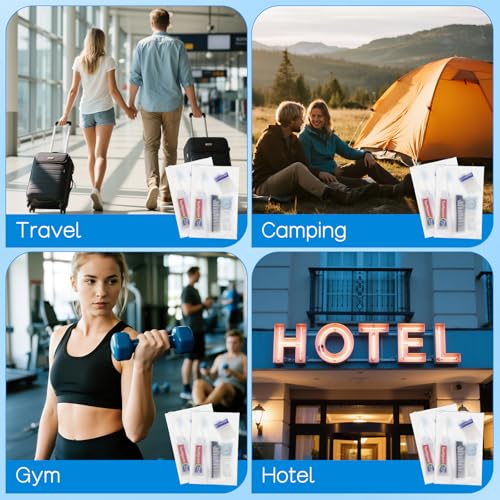 Travel Toiletries Supplies Kits Disposable Toiletry Amenities Set in Bulk, Hygiene Trial Size Personal Essentials Individually Wrapped for Camping, Hotel, Guest, Homeless, Charity, 5-in-1 (40-Pack)