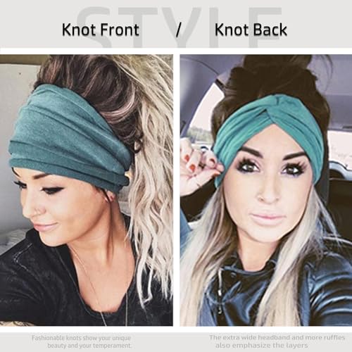 IVARYSS Extra Wide Headbands for Women Non-Slip, 7'' Large Twist Knotted Stretchy Wraps Head Bands Hair Accessories, 4 Pack, Neutral Color