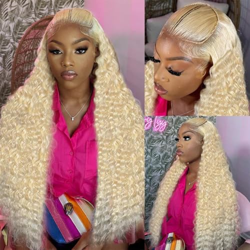 30 Inch 613 13x6 Lace Front Wigs Human Hair Deep Wave Blonde Wig Human Hair 13x6 HD Lace Frontal Wigs for Black Women 180% Density Deep Curly Glueless Wig Pre Plucked with Baby Hair