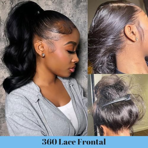 360 Lace Frontal Closure Body Wave Human Hair 12A Full 360 HD Transparent Lace Frontal 360 Body Wave Human Hair Closure 100% Human Hair Natural Black 20 Inch