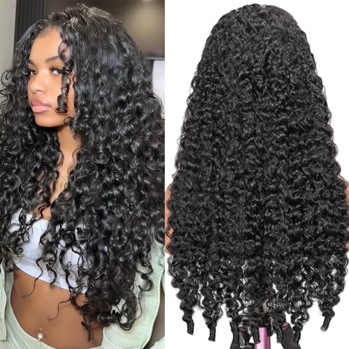 Burmese Curly 13x6 Lace Frontal Wigs Human Hair - Virgin Hair HD Lace Front Pre Plucked, 250% Density 22 Inch Natural Black (100% Free of Synthetic) for Black Women