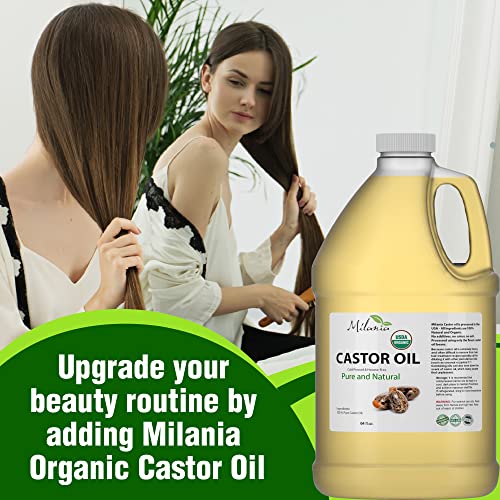 Premium Organic Castor Oil - (64 fl. oz.) 100% Pure and Hexane-Free Cold-Pressed Beauty & Skincare Serum - Eyelash & Eyebrow Hair Growth Enhancer