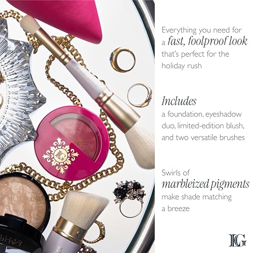 LAURA GELLER NEW YORK Holiday Daily Routine Kit | Medium | Limited Edition Makeup Set | Includes Baked Foundation for Mature Skin, Exclusive Blush, Eyeshadow, Retractable Kabuki Brush