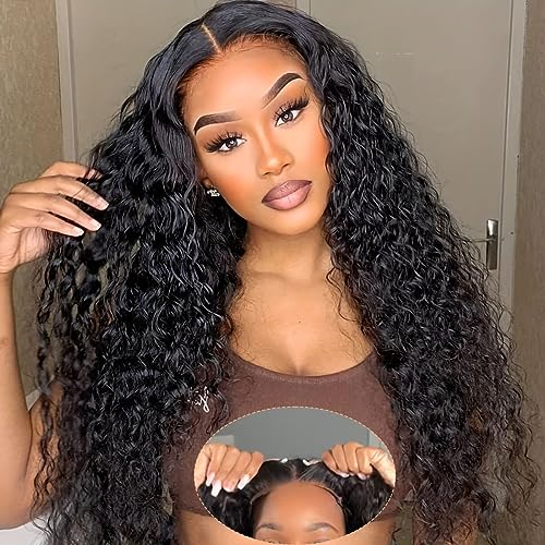 Pre Plucked Glueless Wigs Human Hair Precut Lace Curly Wigs for Black Women 5x5 HD Lace Closure Deep Wave Wig