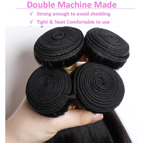 MsSunlight 12A Body Wave Bundles Human Hair 22 24 26 28 Inch Human Hair Bundles 100% Unprocessed Brazilian Virgin Hair Bundles Human Hair Body Wave 4 Bundle Human Hair Extensions Natural Black