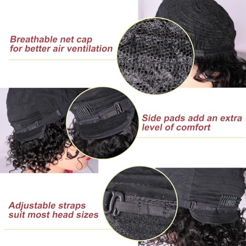 Grey Short Curly Wig Pixie Cut Human Hair Wigs for Women Wear and Go Non Lace Machine Made Wigs Human Hair Salt and Pepper Color for Older Women Breathable Daily Wig