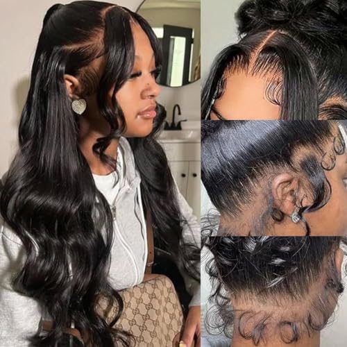 Grace Queen 200% Density 360 Lace Front Wigs Human Hair Pre Plucked 360 Body Wave HD Transparent Lace Front Wigs Human Hair for Women Glueless Full Lace Wig Brazilian Virgin Hair 20inch