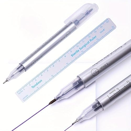 6pc Tattoo Markers With Paper Ruler for Eyebrow,Lips & Body Art, Tattoo Skin Marking Individually Wrapped For Freehand Drawing On Human Skin Purple