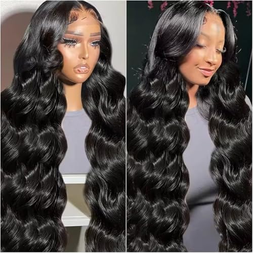 34 Inch 5x5 Lace Closure Wig Human Hair 220% Density Body Wave 5x5 HD Lace Closure Wigs Pre Plucked Lace Closure Wig for Women True to Length Natural Black Color for Any Occasions