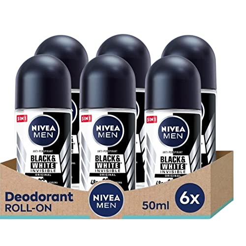 Nivea BLACK WHITE ORIGINAL, ROLL-ON ? FREE ALCOHOL, ANTIPERSPIRANT DEODORANT, 48 HOURS PROTECTION, 1.7 OZ (Pack of 6), 50.0 milliliters
