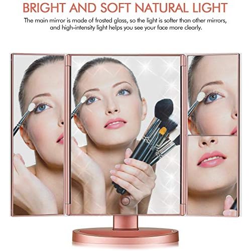 Trifold Makeup Mirror Vanity Mirror with Lights,1X 2X 3X Magnification,Touch Screen,180 Adjustable Rotation,Portable Travel Bathroom Cosmetic Mirror