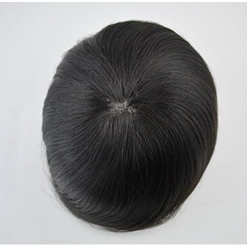Toupee for Men Human Hair Natural Black Mens Hair piece in Stock mono wig durable PU around base 9 * 7