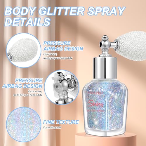 Hair and Body Glitter Spray, Shimmering Powder Sparkle Powder Makeup, Glitter Loose Sparkle Makeup for Body Highlighter,Festival Prom Rave Accessories (Glint-Rainbow)