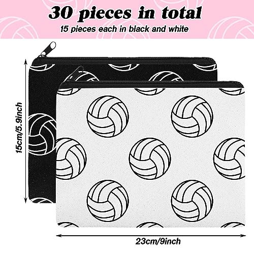 Irenare 30 Pcs Volleyball Cosmetic Bag Gifts for Women Stuff Volleyball Players Teams Travel Pouch Canvas Makeup Bags for Team Gifts(Black, White,Volleyball)