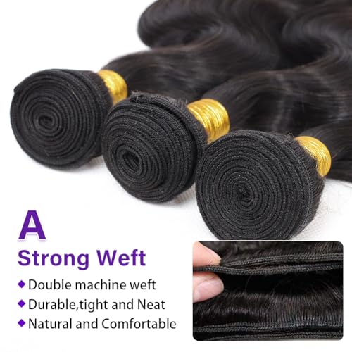Body Wave Bundles Human Hair 22 24 26 Inch 3 Bundles Human Hair 300g 100% Unprocessed Brazilian Virgin Raw Hair Extensions Natural Black Weave Real Human Hair Bundles for Women