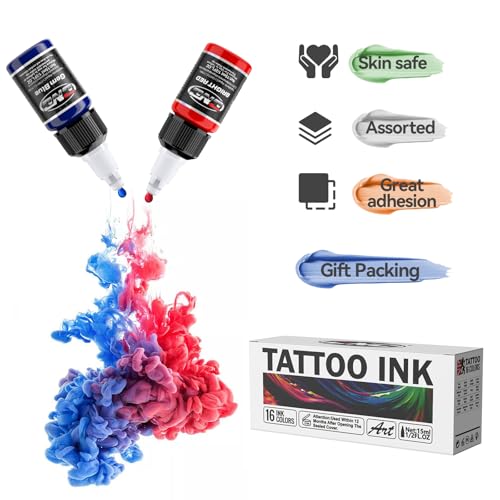 CNC Tattoo Ink Set 1/2oz (15ml) Tattoo Supply Ink USA 16 Colors Pigment Kit for Lining, Shading TI6003-15-16