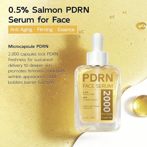YouthVibe 0.5% PDRN Serum for Face, Anti-Aging Salmon PDRN Facial Serums with Squalane,Hyaluronic Acid, Niacinamide, Hydrating & Moisturizing & Firming Skincare, Salmon DNA Face Serum - 30ml