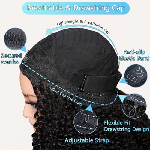 Curly Half Wig,200 Density Kinky Curly Half Wig Human Hair 3 In 1 Seamless Flip Over Glueless Wigs Human Hair with Drawstring Beginner Friendly Curly Wig Headband Wig for Women Daily Wear 20 Inch