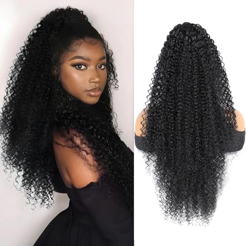 Drawstring Ponytail Extension for Women 28inch Afro Kinky Curly Ponytail Extension Synthetic Long Pony Tails Hair Extensions Hair Pieces for Daily Use£¨Black,28inch£©