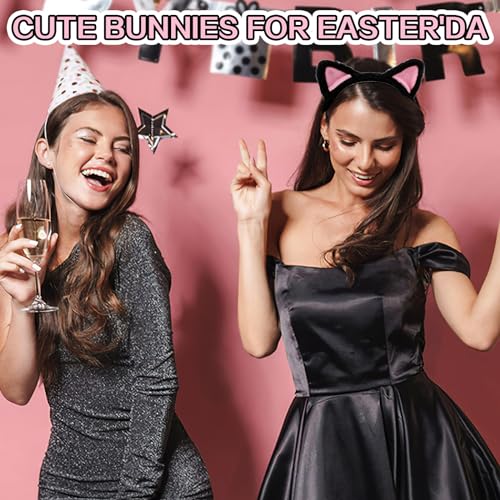 Cat Ears Headbands, Plush Soft Cute Washing Face Head band Fuzzy Kitten Makeup Hair Headbands for Mask Skincare Spa Yoga Halloween Parties Cosplay (Black)
