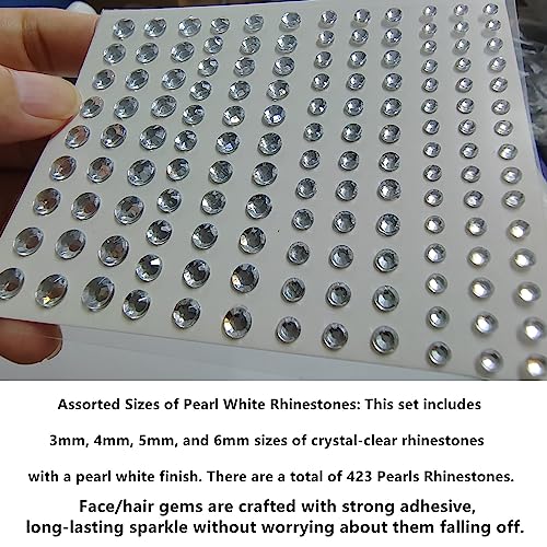 Go Ho 3 Sheets of Self Adhesive Face/Hair Gems Rhinestones,Eye Gems Diamonds Crystals Hair Jewels Stick on,Face Jewels for Singer Concerts,Festival Rave Accessories,White Rhinestone Stickers