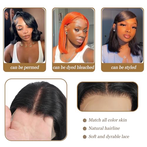 Bob Wigs Human Hair 13x4 HD Transparent Lace Front Wigs for Black Women Glueless Straight Bob Wigs 180% Density Frontal Human Hair Bob Pre Plucked Pre Cut Natural Hairline 16 Inch