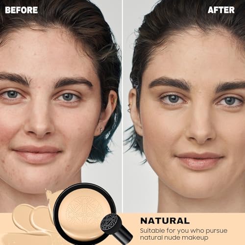 Mushroom Head Air Cushion CC Cream - BB Cream Makeup Brightening & Moisturizing, Full Coverage Concealer for Older Women, Oil Control Foundation for Mature Skin (Natural, 3.21 Ounce (Pack of 1))