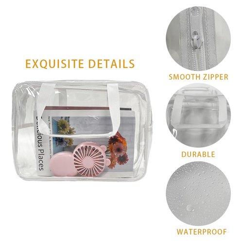 TotePrint Large Clear Transparent Gift Pouch Wash Travel Makeup Cosmetic Bag with Handle for Travel Bathroom Toiletry Organizer (Clear)