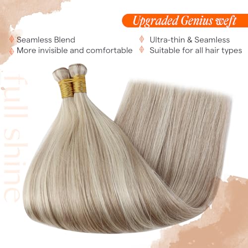 Full Shine Genius Weft Hair Extensions Color Ash Blonde Mix Bleach Blonde Hair Extensions Sew In Hand Tied Weft Extensions Soft Straight Hair For Women 24 Inch 80G