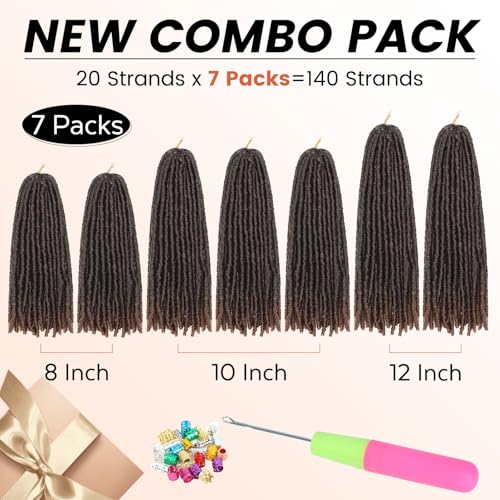 WIGNEE 140 Strands Faux Locs Crochet Hair Bundle Short Faux Locs Pre-Looped Soft Locs Dreadlock Crochet Hair 7 Packs Pre-Twisted Crochet Hair for Black Women(1B/30)