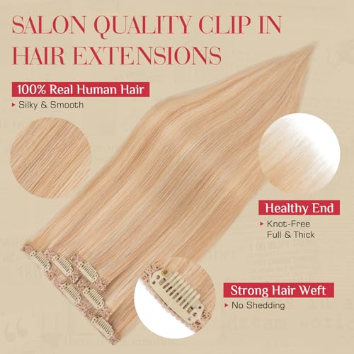 Rich Choices Real Human Hair Clip In Extensions-6 Pcs Single Clip Design-Invisible Clip in Extensions for Thin Short Hair-Hairpieces for Women-10 Inches #18P613 Ash Blonde Highlighted Bleach Blonde
